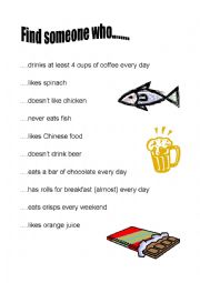 English Worksheet: Find someone who... (food)