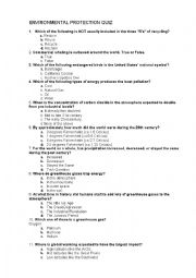 English Worksheet: environment protection quiz