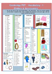 English Worksheet: Cambridge PET topic lists - vocabulary - 1