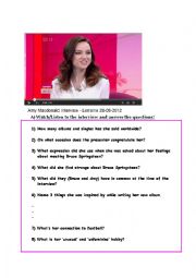 English Worksheet: Amy McDonald Interview (Listening Task) [audio link provided]