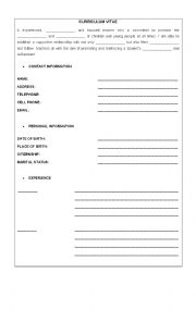 English Worksheet: CURRICULUM VITAE ACTIVITY