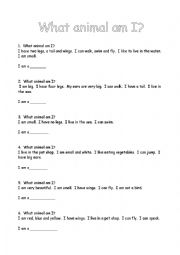 English Worksheet: What Animal Am I?