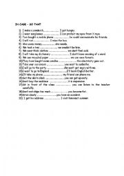 English Worksheet: in case or so that