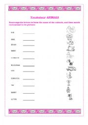 English Worksheet: Vocabulary: ANIMALS