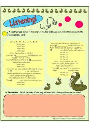 English Worksheet: At the Zoo