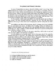English Worksheet: Primary Education in GB