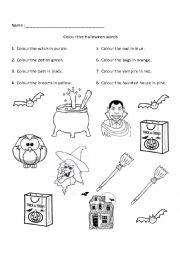 English Worksheet: Colour the Halloween words