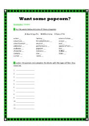 English Worksheet: Want some popcorn?