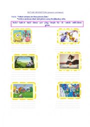 English Worksheet: Cartoon Picture Description (Present Continuous)