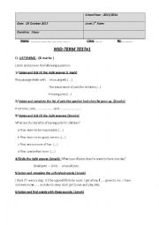 English Worksheet: listening test for 1st formers