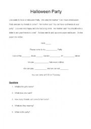 English Worksheet: Halloween Party Story and Invitation