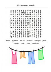 English Worksheet: Clothes word search