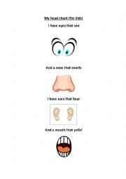 English Worksheet: My Head (Chant for kids)
