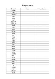 English Worksheet: Irregular Verbs