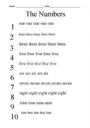 English Worksheet: Numbers trace, color and match