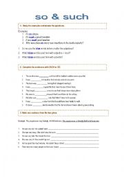 English Worksheet: So & Such