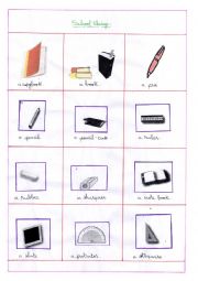 English Worksheet: school things