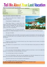 English Worksheet: Tell Me About Your Last Vacation