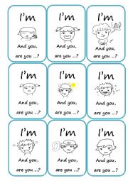 English Worksheet: Speaking cards about feelings / Go fish game