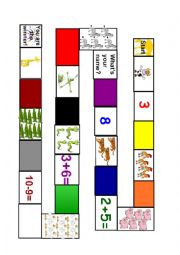 English Worksheet: A board game: colour, numbers, animals