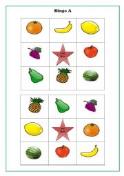 English Worksheet: Fruits Bingo