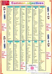 English Worksheet: Common adjectives + TASKS (VOCABULARY  WORKSHEET)