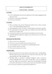 English Worksheet: Worksheet Mad Tea Party, Alice in Wonderland