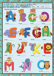 English Worksheet: THE ALPHABET - ANIMALS + KEY