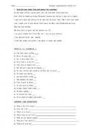 English Worksheet: Reading Comprehension