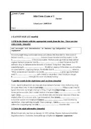 English Worksheet:  mid term test (1)