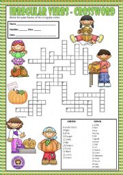 English Worksheet: PAST SIMPLE IRREGULAR VERBS - CROSSWORD + KEY