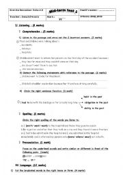 English Worksheet: First form mid-term test 2 