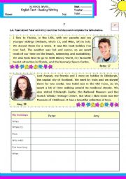 English Worksheet: What did you do last  summer holidays? - Reading/writing test for levels A1+ or A2-