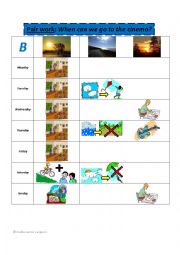 English Worksheet: when can we go to the cinema? - pair work pupil B