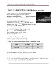English Worksheet: I thank you God by e.e.cummmings