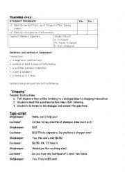 English Worksheet: shopping