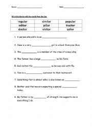 ar and or says /er/ fill in the blanks