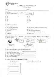 English Worksheet: Numbers and prices