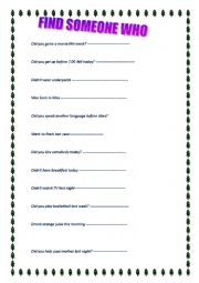 English Worksheet: Past simple  - Find someone who