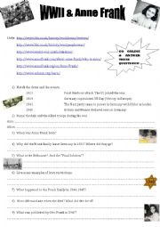 English Worksheet: Webquest -WWII & Anne Frank