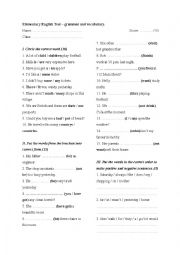 English Worksheet: Elementary English Test - grammar and vocabulary