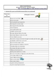 English Worksheet: Audio comprehension, Kenn Nesbitts poem