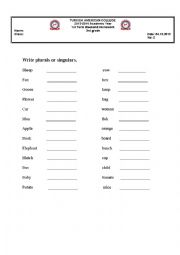 English Worksheet: singulars and plurals