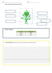 English Worksheet: Aliens description