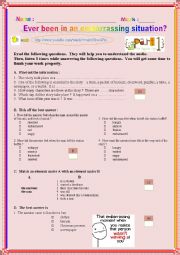 English Worksheet: Ever been in an embarrassing situation? (Listening + link + key + tapescript)