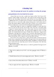 English Worksheet: A Reading Task