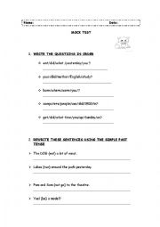 English Worksheet: Simple Past Mock Exam 1