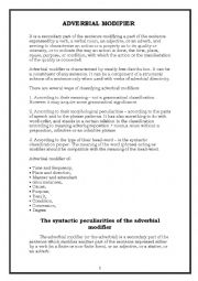 English Worksheet: Adverbial modifier