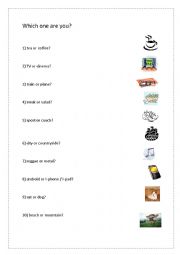 English Worksheet: Which one are you? speaking activity