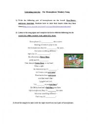 English Worksheet: The Homophone Monkey song